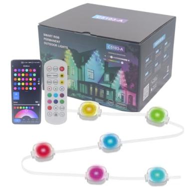 Imagem de REXTiN Luzes externas permanentes 30,5 m: RGB inteligente + luzes IC beirais IP65 à prova d'água para festa em casa jardim diário - compatível com Alexa Google Assistant