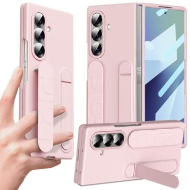 Imagem de YQODSZ Capa para Samsung Galaxy Z Fold 7 com alça de dedo, protetor de tela de vidro embutido, anel de câmera dobrável, proteção de borda elevada para mulheres e meninas, capa com alça de mão para Z