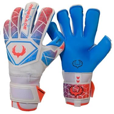 Imagem de Renegade GK Luvas de goleiro Vortex Nitro | 3,5 + 3 mm Hyper Grip e Duratek de 4 mm | Luvas de goleiro de futebol brancas, azuis e rosa (tamanho 7, jovem, corte de rolo, nível 3)