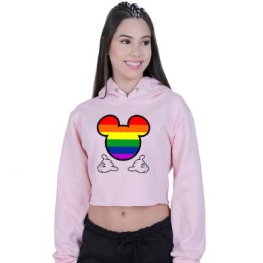 Imagem de Cropped Moletom Feminino Mickey Colorido LGBT - Lafre, Rosa claro, P