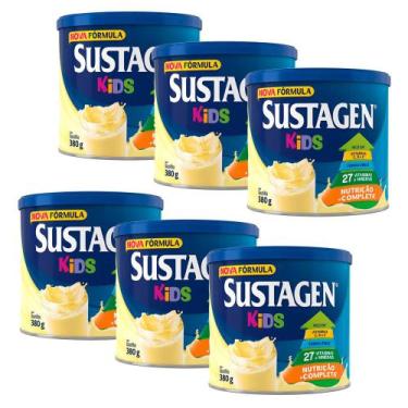Imagem de Kit 6 Complemento Alimentar Sustagen Kids Baunilha Lata 380g, 350g, Ba