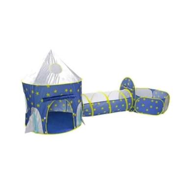 Imagem de Barraca Infantil 3 Em 1 Astronauta Espaço Foguete Linda Toca Túnel Cesta Basquete Barraca Infantil Para Meninos E Meninas, Presente Para Meninos E Meninas, Brinquedoteca Para Casa (Estrela Azul)