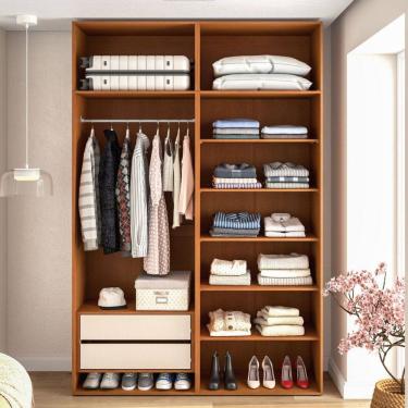 Imagem de Closet Luna 2 Gavetas 7 Prateleiras Creme/Freijó - Politorno