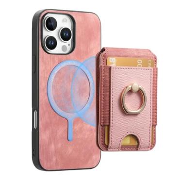 Imagem de YOGISU Capa tipo carteira magnética removível com anel e porta-cartões para iPhone 16 Pro Max (capa de couro sintético) (para iPhone 16 Pro Max/rosa)
