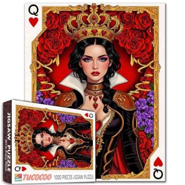 Imagem de Quebra-cabeça Queen of Hearts 1000 peças para adultos com pintura clássica de cartas de baralho quebra-cabeça de menina com coroa 1000 peças DIY artesanato mágico rosa vermelha quebra-cabeça arte