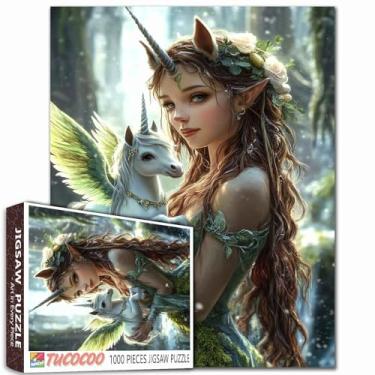 Imagem de Quebra-cabeças de elfo de unicórnio para adultos, 1000 peças, fadas segurando unicórnio, faça você mesmo, quebra-cabeças artísticos, para decoração de casa, difícil e desafiador, quebra-cabeça grande