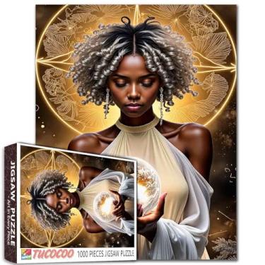 Imagem de South African Tribal Witch Meditation 1000 Piece Jigsaw Puzzle for Adults Students, Mystical Black Woman Tarot Seer Art Puzzle 20×27 Inches Fantasy Unique Idea Gift for Home Decor Relaxation Game