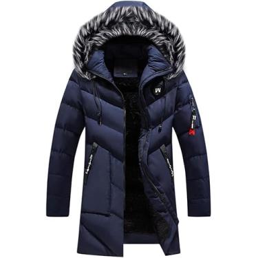 Imagem de Parka De Inverno Para Homens Grossos E Quentes Para Homens De Inverno à Prova De Vento Casacos Casuais Casaco Longo Médio Para Homens Parka Plus Size, Dark Blue, L