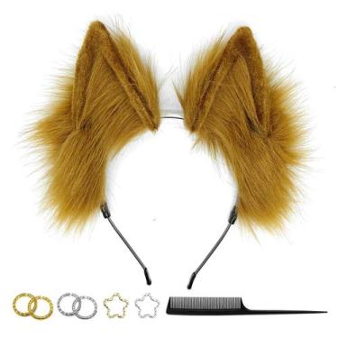 Imagem de Bandana GaliaFaya Cat Wolf Ears feita à mão em pele sintética marrom