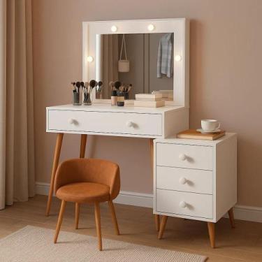 Imagem de Penteadeira Ágata com Espelho Led e Gavetas 100% MDF Para Maquiagem Ac
