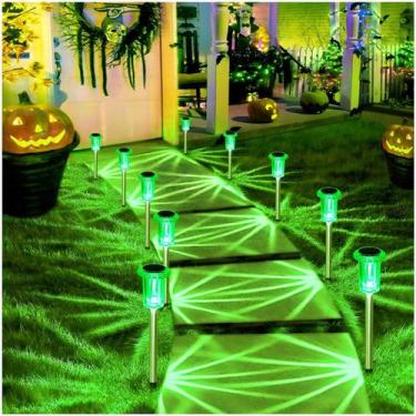 Imagem de Solar Lights DenicMic Halloween, pacote com 10 LED verde ao ar livre