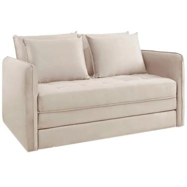 Imagem de Sofá Cama Recife Casal Retrátil com Colchão Tecido Linho 155cm JC Estofados Cor Bege
