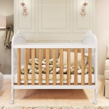 Imagem de Berço Minicama 3 em 1 com Capitonê 100% Mdf Maya Espresso Móveis Branco Brilho/Amêndoa