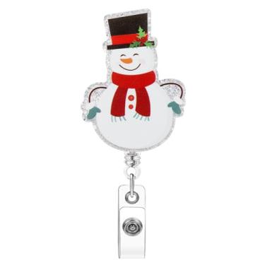 Imagem de Soleebee Carretel de crachá de boneco de neve fofo, porta-crachá retrátil de luva azul, clipe de crachá de identificação de Natal engraçado com clipe jacaré giratório de 360° para estudantes RN LPN