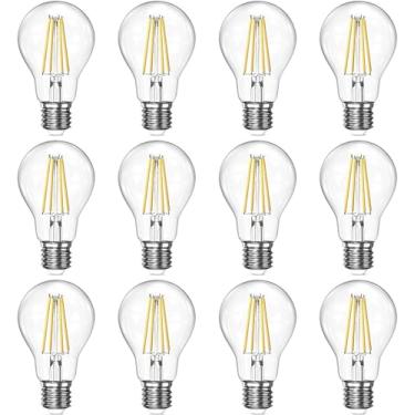 Imagem de Lâmpadas LED A19 reguláveis equivalentes a 60 W, lâmpadas brancas macias quentes de 2700 K base E26 de 6W, lâmpada de filamento antigo de vidro transparente para sala de estar quarto ao ar livre, 12