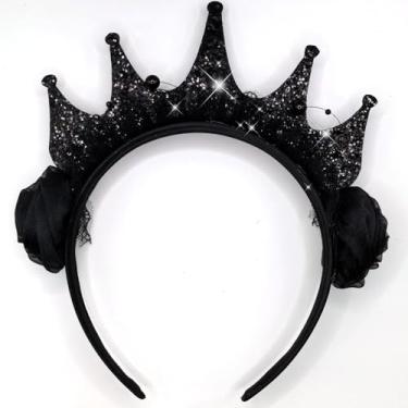 Imagem de OIUUBBII Halloween Gothic Black Floral Crown Headband with Black Roses, Lace & Beads – Elegant Witchy Ghost Bride Hair Accessories for Women, Girls, Costume Party, Bridal, Cosplay