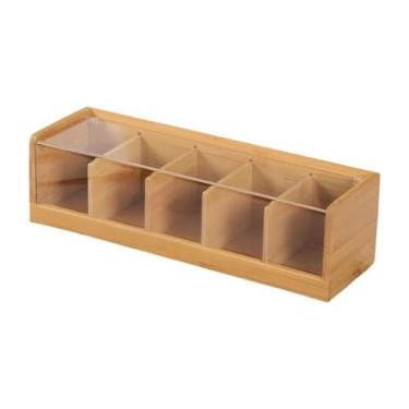 Imagem de Ｂｅｓｇａ Organizador de saquinhos de chá de bambu, recipiente leve, simples, para mesa, caixa de armazenamento dividida para loja, café, estação de, 5 Grades