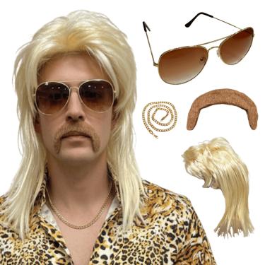 Imagem de Peruca Retrô Anos 80 Rock Com Bigode Óculos Cordão Fantasia