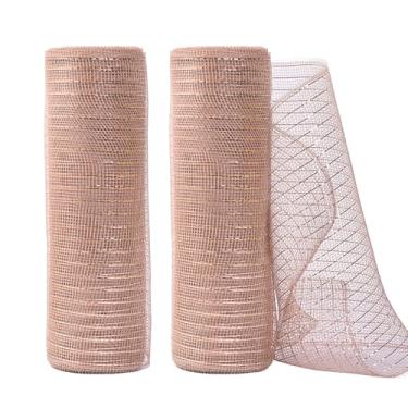 Imagem de LoomJoyz 2 rolos 25 cm x 10 metros (30 pés) fita de malha metálica ouro rosa com fita de malha de folha de ouro rosa para grinalda de guirlanda de Natal, decoração de casa e festa