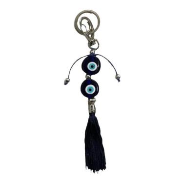 Imagem de Chaveiro Olho Grego Duplo Murano Azul Pompom