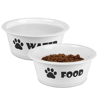Imagem de Conjunto FOREYY de 2 tigelas de cerâmica para cães e gatos, tigelas de prato alimentadoras de água e comida de porcelana para animais de estimação com faixa antiderrapante, lavável na lava-louças e no micro-ondas (grande)