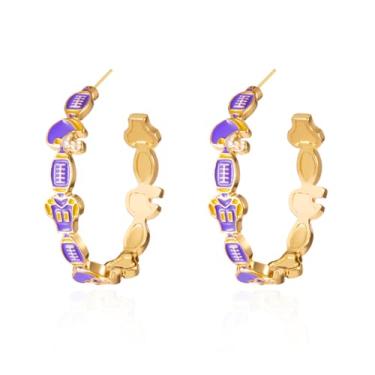 Imagem de Brincos de argola de futebol para mulheres, brincos de dia de jogo, azul e branco, acessórios para festa, Medium, Metal, Sem pedra preciosa