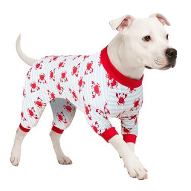 Imagem de LovinPet Moletons para cães grandes - Pijama calmante para ansiedade, estampa de baleia e caranguejo azul claro, pijamas de cachorro grande, pijamas leves para cães, pijamas de 4 pernas para meninas