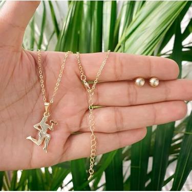 Imagem de Colar Com Pingente Mulher Fitness Halteres Folheado A Ouro 18k