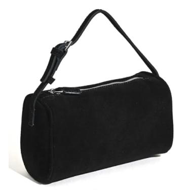 Imagem de Bolsa feminina de camurça retrô de couro bolsa tiracolo bolsa de ombro moderna alça superior bolsa 90 anos, Camurça preta, Small