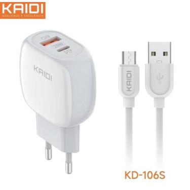 Imagem de Carregador Celular Turbo PD+QC 3.0 20W com Cabo Usb Micro Usb V8 kd-10