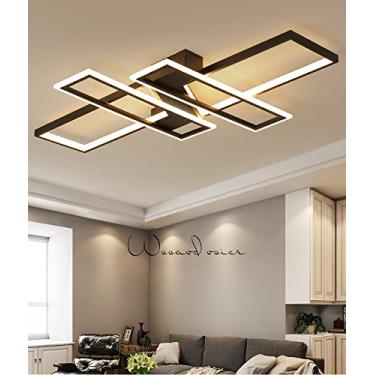 Imagem de Luminária de teto LED, luminária de teto moderna, luminária de sala de estar grande, luminária de teto de design retangular regulável com controle remoto, iluminação de teto preta para sala