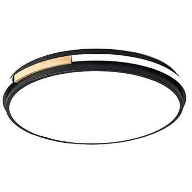 Imagem de Lustre de teto moderno de LED com dimmer contínuo, design redondo de madeira, efeito luminoso lateral criativo, luminária embutida com painel de abajur de acrílico, temperatura de luz de 300