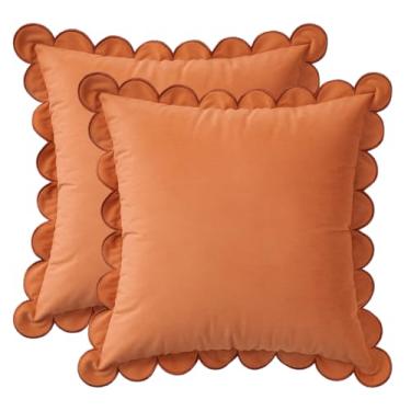 Imagem de MONDAY MOOSE Capas de almofada decorativas, conjunto de 2 designs de borda redonda recortada de veludo macio, misture e combine para decoração de casa, almofadas não incluídas (coral, 50,8 x 50,8 cm)