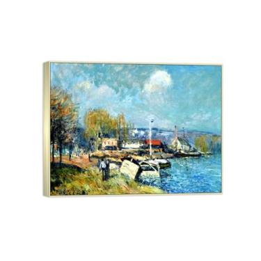 Imagem de BMZFYBS Famosas impressões em tela pintura-paisagem arte de parede imagem-rio 3-moldura prata pôster para decoração de casa 70 x 90 cm 27 x 35 pol