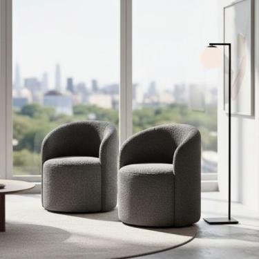 Imagem de Kit 02 Poltronas Curva Orgânica Nature Gaia Boucle Cinza - Montanaris 