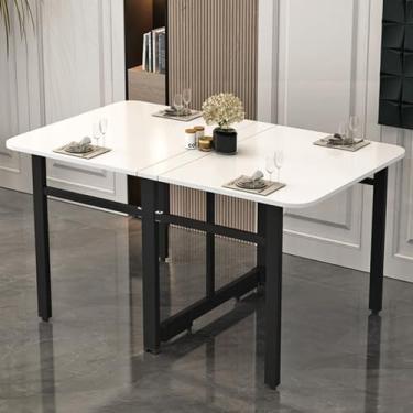 Imagem de Mesa de jantar dobrável de madeira maciça, mesa de jantar com suporte de aço carbono, mesa de cozinha dobrável multifuncional com almofadas ajustáveis, dobrável em 3 formas, para cozinha, quarto (cor: