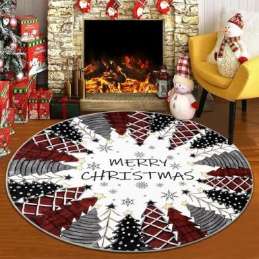 Imagem de U'Artlines Tapete redondo lavável de Natal, 1,2 m, árvore de Natal, estrelas, tapete de lavanderia, antiderrapante, tapete macio para entrada, sala de estar, quarto