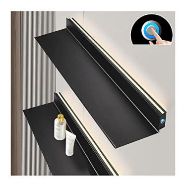 Imagem de Prateleira de casa de banho - montada na parede - 2 peças, prateleiras flutuantes de alumínio com luz LED, prateleira de parede de decoração de exibição de metal, organização de armazenamento (cor