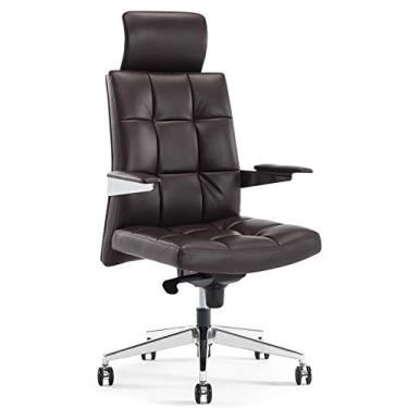 Imagem de UISLA Arm Executive Office Computador de poliuretano com encosto de cabeça moderno ergonômico giratório apoio de braço fixo inclinação 120° com rodas pesadas Rolamento de carga 150 kg