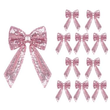 Imagem de PartyDelight Decoração de laço, rosa fúcsia, 10 peças, laços de árvore de Natal de 15 x 20 cm, para decoração de quarto de festa de Natal, aniversário, decoração de parede