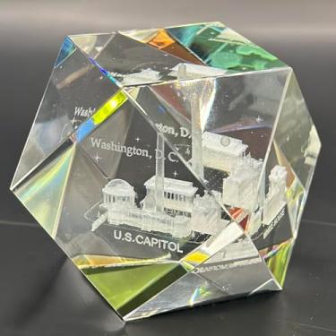 Imagem de Peso de papel de cristal de vidro, cubo de 5 cm, marcos de Washington DC gravados a laser 3D, acessório de mesa, Casa Branca, Capitólio, Monumento de Washington, Memorial Jefferson
