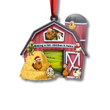 Imagem de Enfeite de frango engraçado para árvore de Natal, enfeites de frango exclusivos com 2 camadas de acrílico e madeira, presentes de animais de fazenda para amantes de frango, decoração de férias para