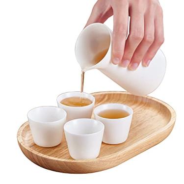 Imagem de JOEUQK Conjunto de saquê de cerâmica, conjunto de saquê inclui 1 garrafa de saquê, 4 peças de copos de saquê e 1 bandeja, conjunto de copos de saquê de cerâmica tradicional, 6 peças