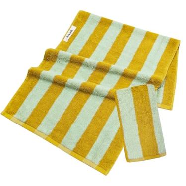 Imagem de Lacomfy Conjunto de 2 toalhas listradas, toalhas de mão listradas amarelas e azul-petróleo 100% algodão, secagem rápida, toalhas de banheiro luxuosas, toalhas decorativas para cozinha, chuveiro, casa