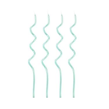 Imagem de Vela Aniversário Palito Espiral Azul Tiffany 4 Unidades 13cm