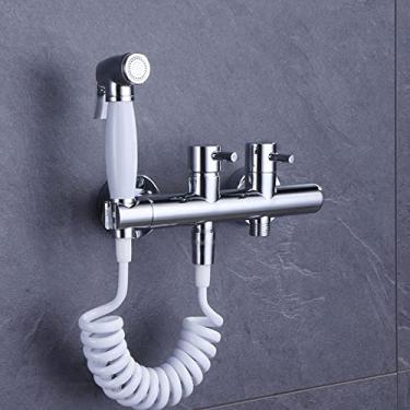 Imagem de CUTPOIY Kit de pulverizador de torneira de fixação de bidê montado na parede para vaso sanitário kit de pulverizador de bidê de alça dupla quente e fria para vaso sanitário bifuncional acessório de