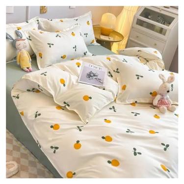 Imagem de Lindo conjunto de capa de edredom com estampa de corvo cereja laranja solteiro casal tamanho queen com fronhas de lençol plano (A casal 4 peças 180 x 220)