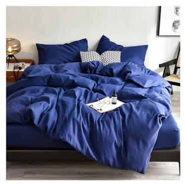 Imagem de Conjunto de roupa de cama de tecido amigo da pele preto conjunto de capa de edredom cor sólida solteiro casal king size conjunto de capa de colcha (azul 220 x 220 cm 4 peças)