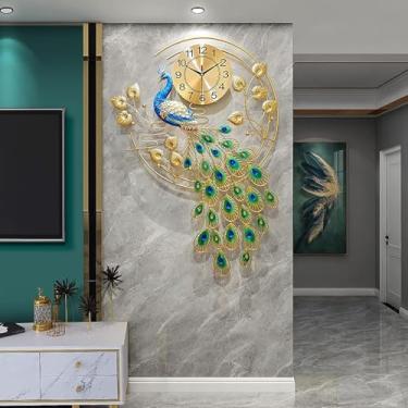 Imagem de WYUYIWH Relógio de parede arte moderna relógio de parede pavão design de metal - grande relógio digital de arte silenciosa sem tique-taque para decoração de sala de estar - Detalhe de casa exclusivo e