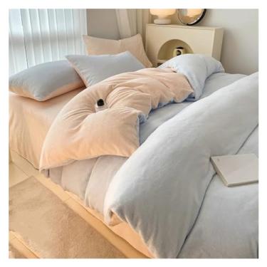 Imagem de Jogo de cama de inverno quente de veludo coral de inverno conjuntos de edredom casal queen conjuntos de lençóis de travesseiro (C 220 cm x 240 cm 4 peças)
